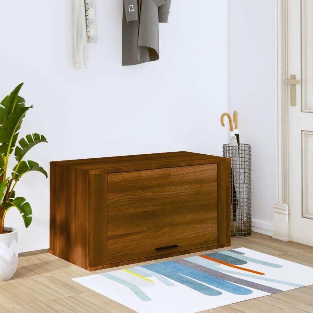 Væghængt skoskab 70x35x38 cm massivt fyrretræ træ brun egetræ