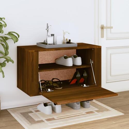 Væghængt skoskab 70x35x38 cm massivt fyrretræ træ brun egetræ