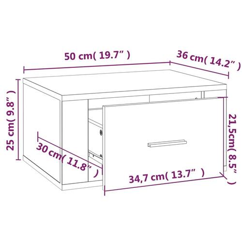 Væghængt sengebord 50x36x25 cm sort