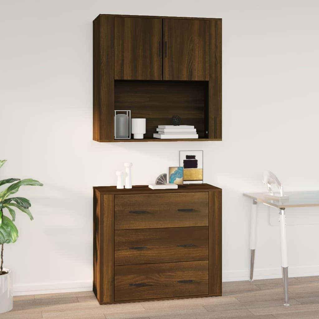 Vægskab 80x33x80 cm konstrueret træ brun egetræsfarve