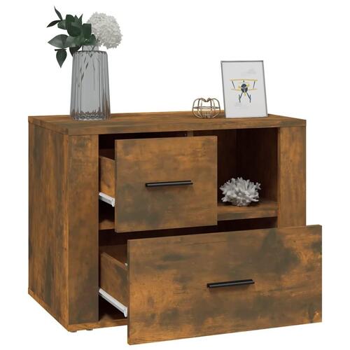 Sengebord 60x36x45 cm konstrueret træ røget egetræsfarve