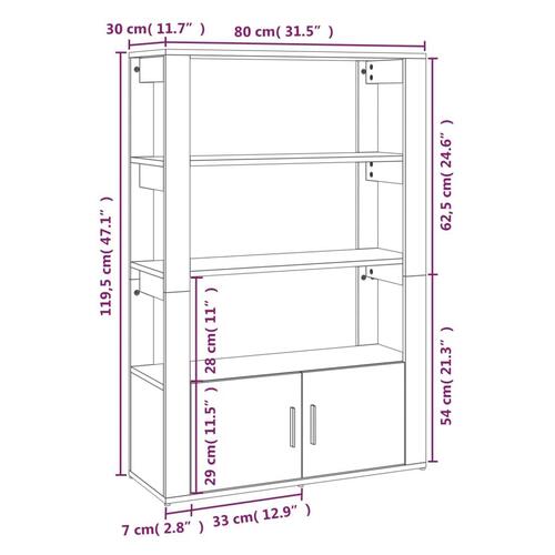 Skænk 80x30x119,5 cm konstrueret træ røget egetræsfarve