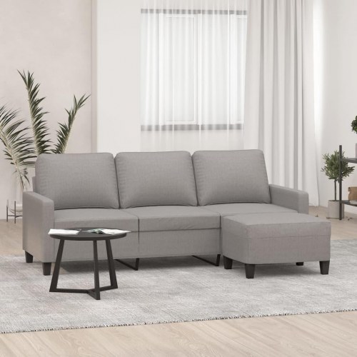 3-personers sofa med fodskammel 180 cm stof Lysegrå