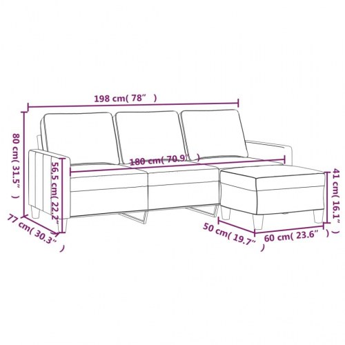 3-personers sofa med fodskammel 180 cm stof Lysegrå
