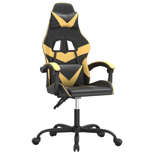 Drejelig gamingstol kunstlæder sort og guldfarvet
