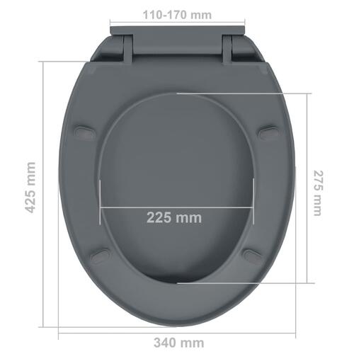 Toiletsæde med soft close og quick release-funktion oval grå