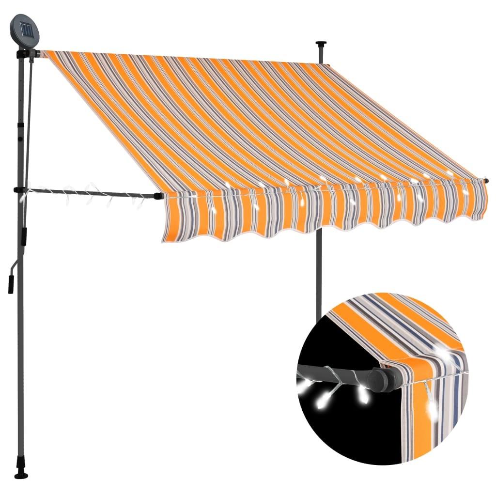 Markise m. LED-lys manuel betjening 100 cm gul og blå