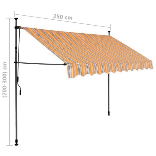 Markise m. LED-lys manuel betjening 250 cm gul og blå