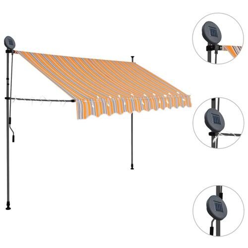 Markise m. LED-lys manuel betjening 300 cm gul og blå