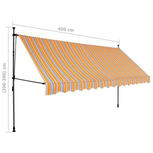 Markise m. LED-lys manuel betjening 400 cm gul og blå