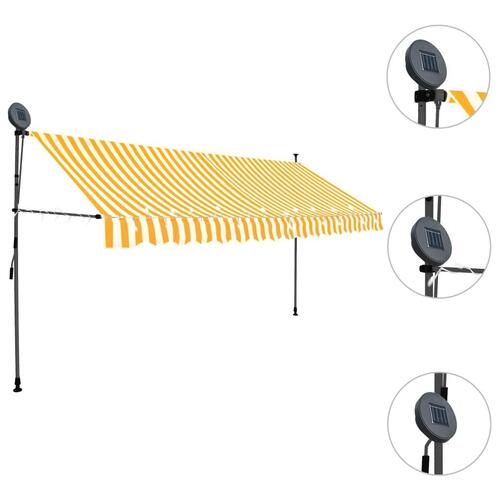 Markise m. LED-lys manuel betjening 400 cm hvid og orange