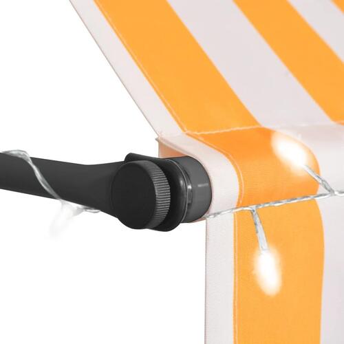Markise m. LED-lys manuel betjening 400 cm hvid og orange