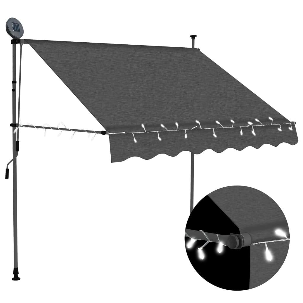 Markise m. LED-lys manuel betjening 150 cm antracitgrå