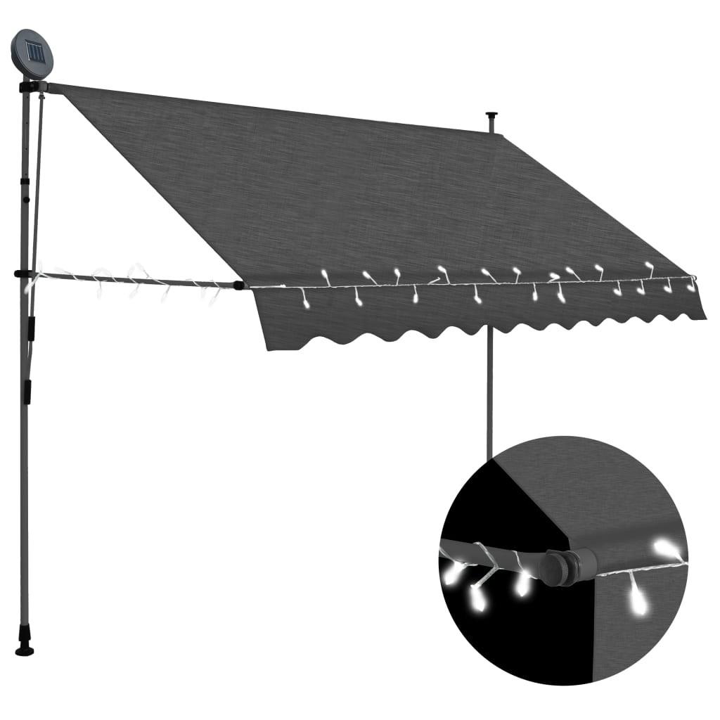 Markise m. LED-lys manuel betjening 300 cm antracitgrå