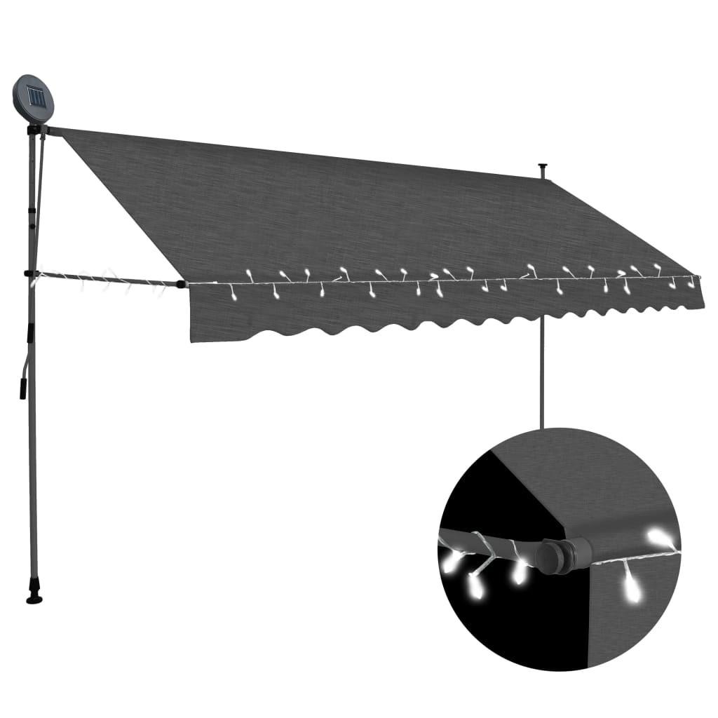 Markise m. LED-lys manuel betjening 400 cm antracitgrå