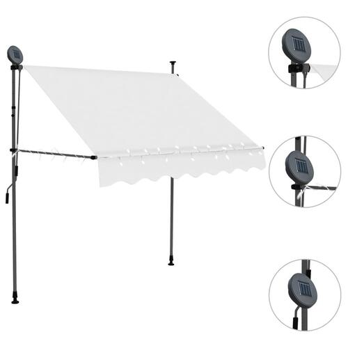 Markise m. LED-lys manuel betjening 100 cm cremefarvet
