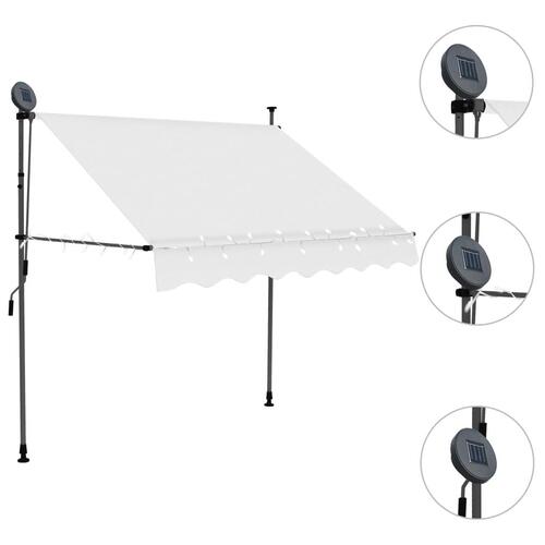 Markise m. LED-lys manuel betjening 150 cm cremefarvet