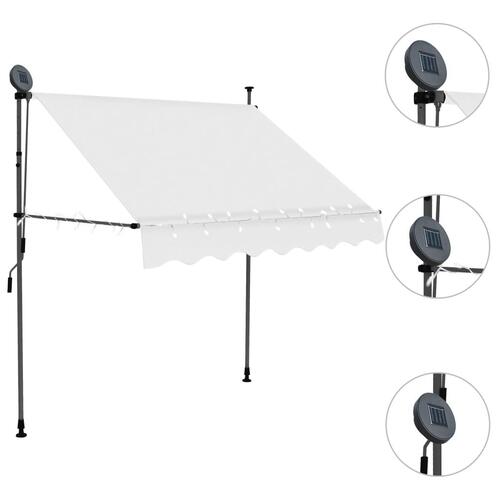 Markise m. LED-lys manuel betjening 200 cm cremefarvet