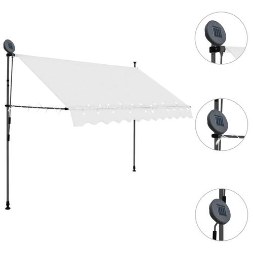 Markise m. LED-lys manuel betjening 250 cm cremefarvet