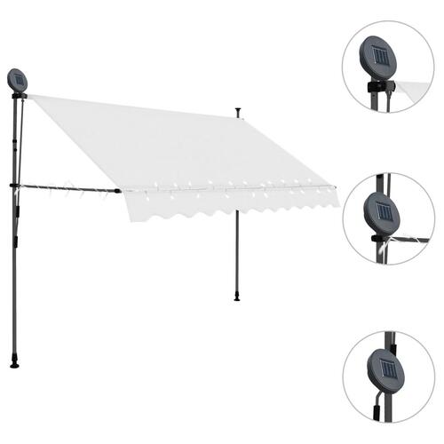 Markise m. LED-lys manuel betjening 300 cm cremefarvet