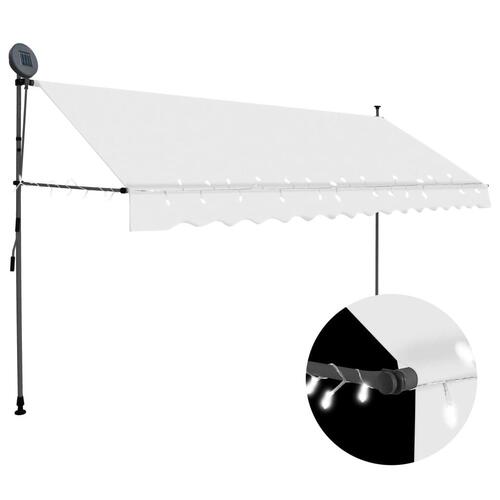 Markise m. LED-lys manuel betjening 350 cm cremefarvet