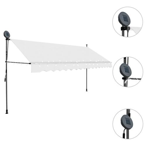 Markise m. LED-lys manuel betjening 400 cm cremefarvet