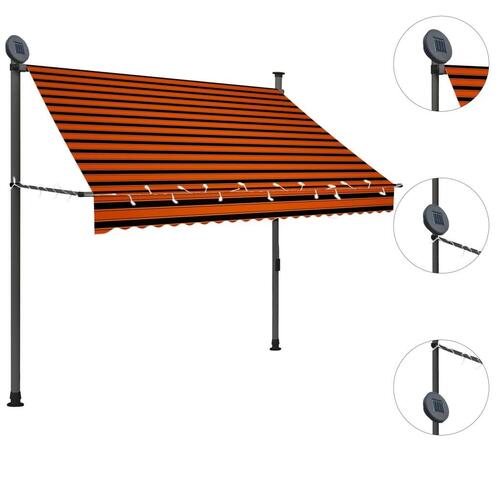 Markise m. LED-lys manuel betjening 200 cm orange og brun