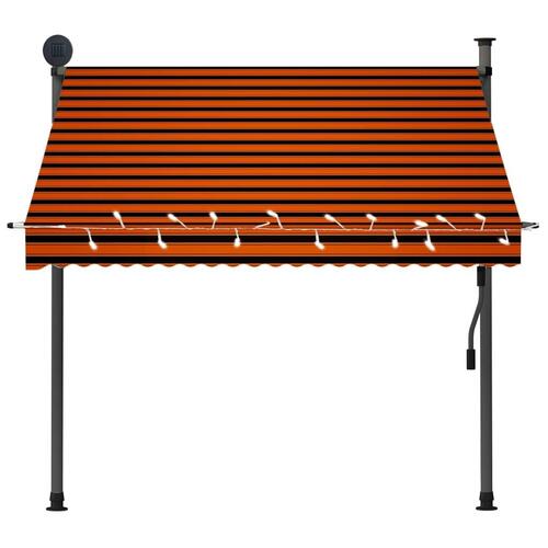 Markise m. LED-lys manuel betjening 200 cm orange og brun