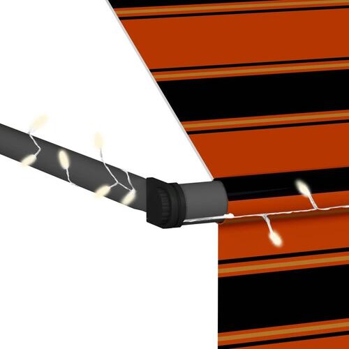 Markise m. LED-lys manuel betjening 200 cm orange og brun