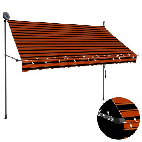 Markise m. LED-lys manuel betjening 250 cm orange og brun