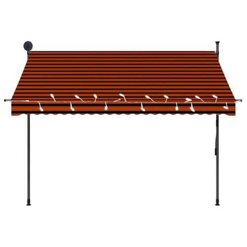 Markise m. LED-lys manuel betjening 250 cm orange og brun
