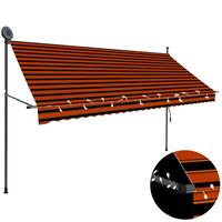 Markise m. LED-lys manuel betjening 300 cm orange og brun