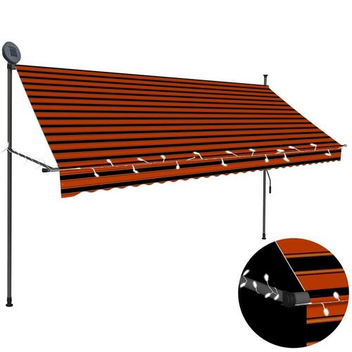 Markise m. LED-lys manuel betjening 300 cm orange og brun