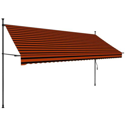 Markise m. LED-lys manuel betjening 350 cm orange og brun