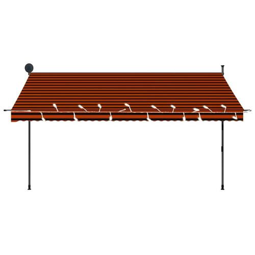 Markise m. LED-lys manuel betjening 350 cm orange og brun