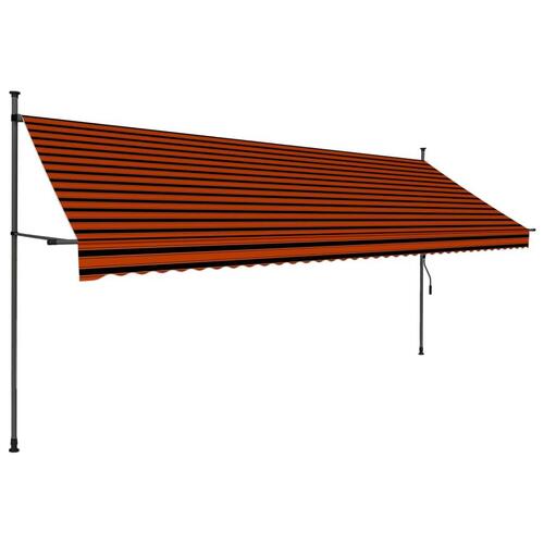 Markise m. LED-lys manuel betjening 400 cm orange og brun