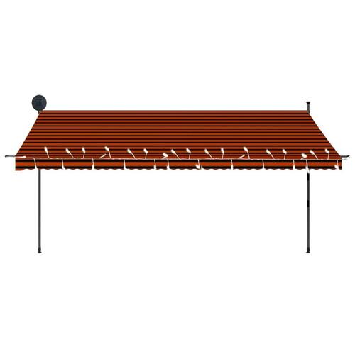 Markise m. LED-lys manuel betjening 400 cm orange og brun