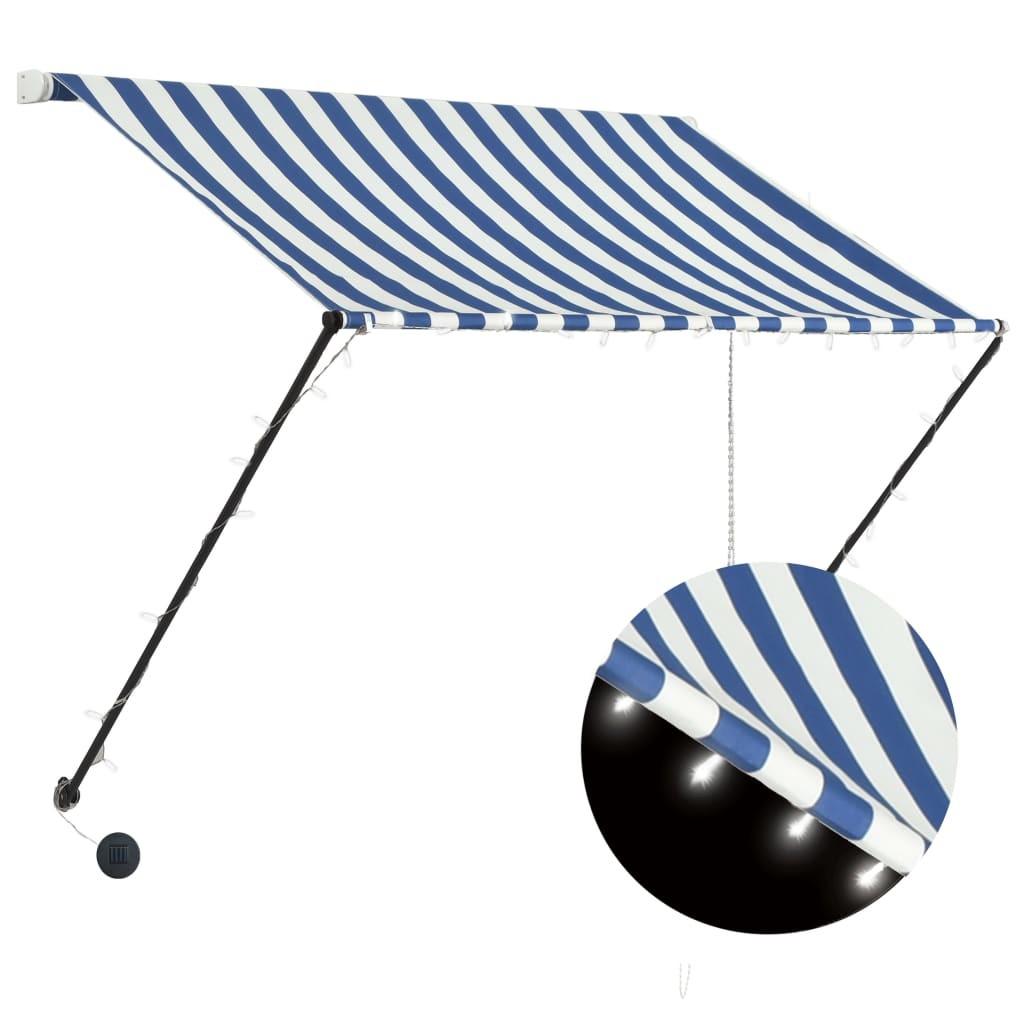 Foldemarkise med LED 200x150 cm blå og hvid
