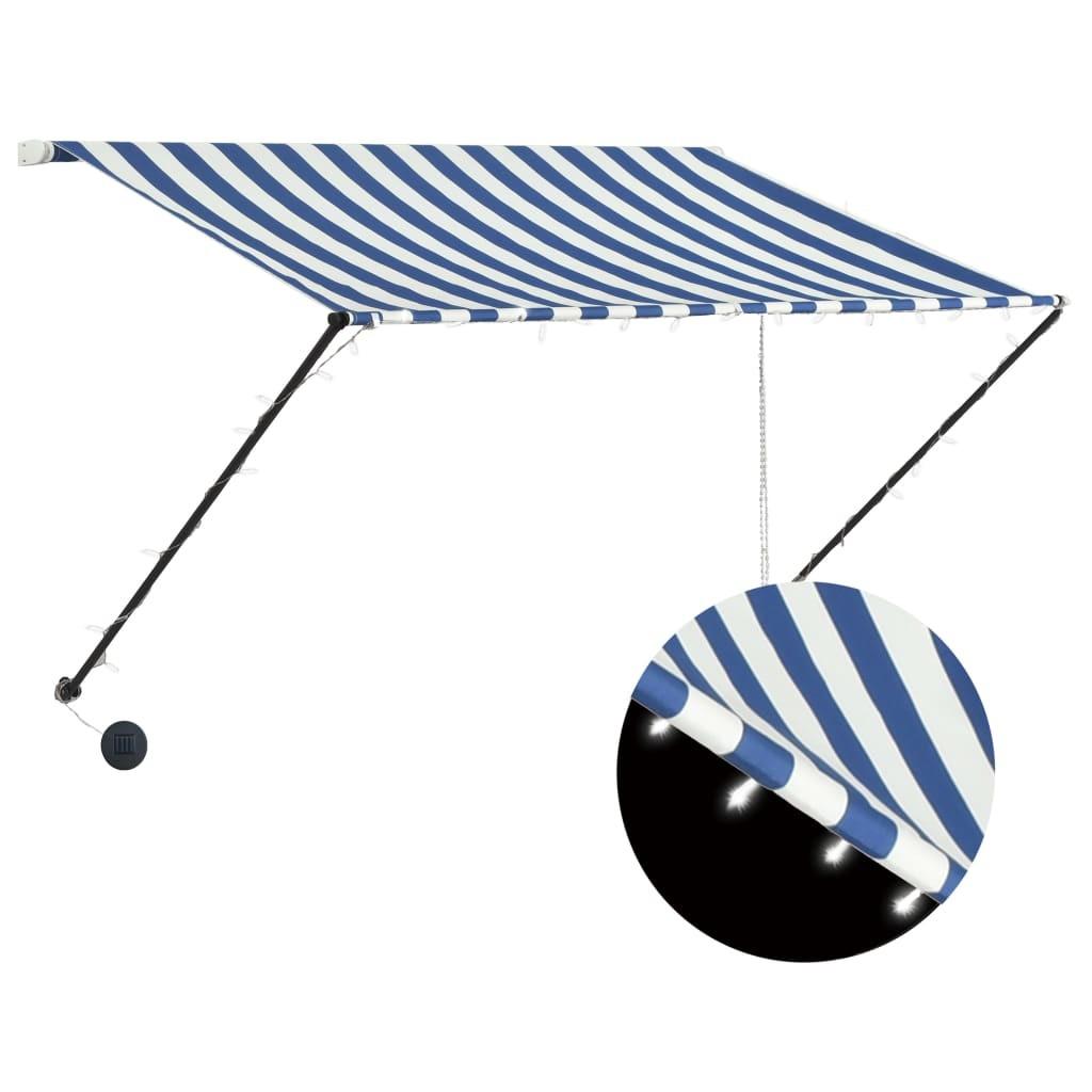 Foldemarkise med LED 250x150 cm blå og hvid