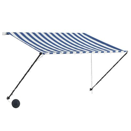 Foldemarkise med LED 250x150 cm blå og hvid