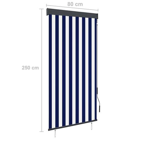 Udendørs rullegardin 80x250 cm blå og hvid