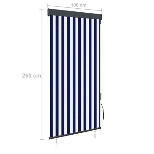 Udendørs rullegardin 100x250 cm blå og hvid