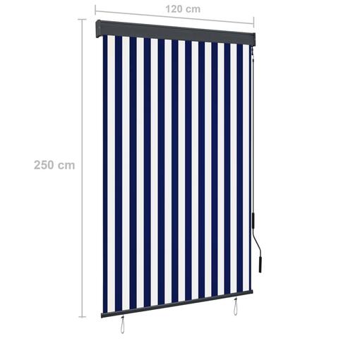 Udendørs rullegardin 120x250 cm blå og hvid