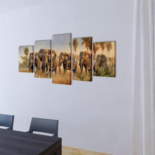 Kanvasbilledsæt elefanter 100 x 50 cm