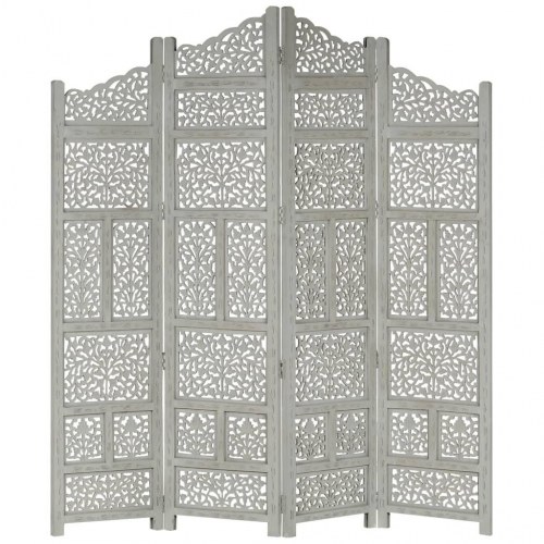 4-panels rumdeler hÃ¥ndskÃ¥ret 160x165 cm massivt mangotrÃ¦ grÃ¥
