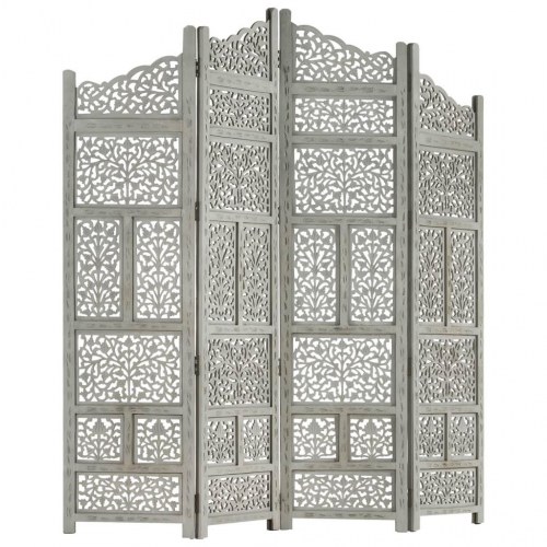 4-panels rumdeler hÃ¥ndskÃ¥ret 160x165 cm massivt mangotrÃ¦ grÃ¥
