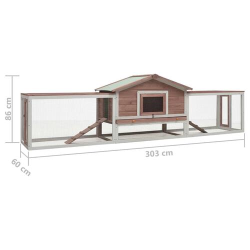 Kaninbur 310x70x87 cm massivt fyrre- og grantræ mokkafarvet