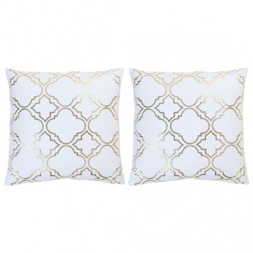 Puder 2 stk. med folieprint 40x40 cm bomuld hvid og guldfarvet
