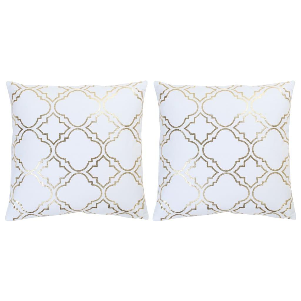 Puder 2 stk. med folieprint 40x40 cm bomuld hvid og guldfarvet