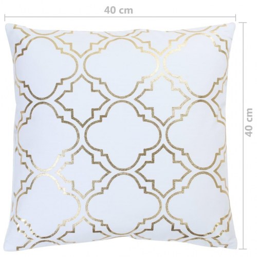 Puder 2 stk. med folieprint 40x40 cm bomuld hvid og guldfarvet
